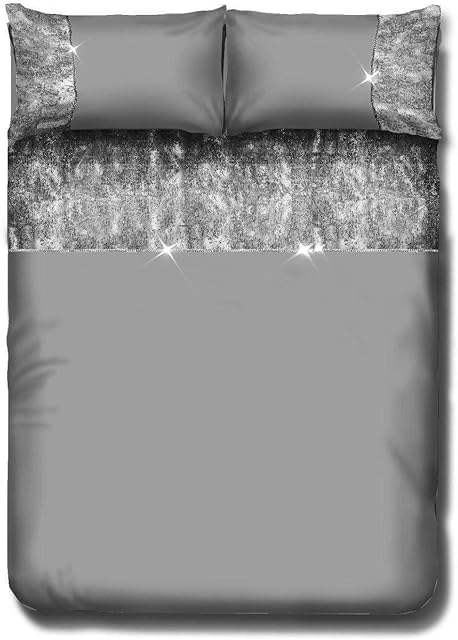 EHD Valentina Crushed Velvet Luxury Shiny Duvet Cover Sets Reversible Bedding Sets With Matching Pillowcases (Silver, King)