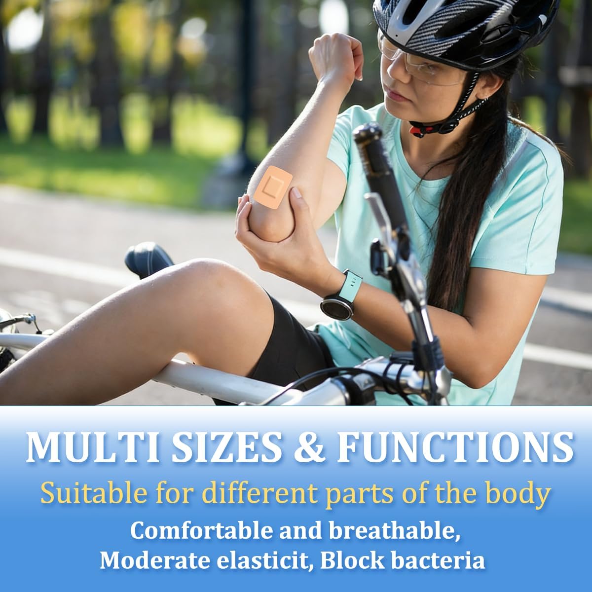 200 Pcs Assorted PE Adhesive Bandages Bulk 10 Styles Multi-Size Waterproof Breathable Bandages with Fingertip Large Strips for First Aid Wound Protection