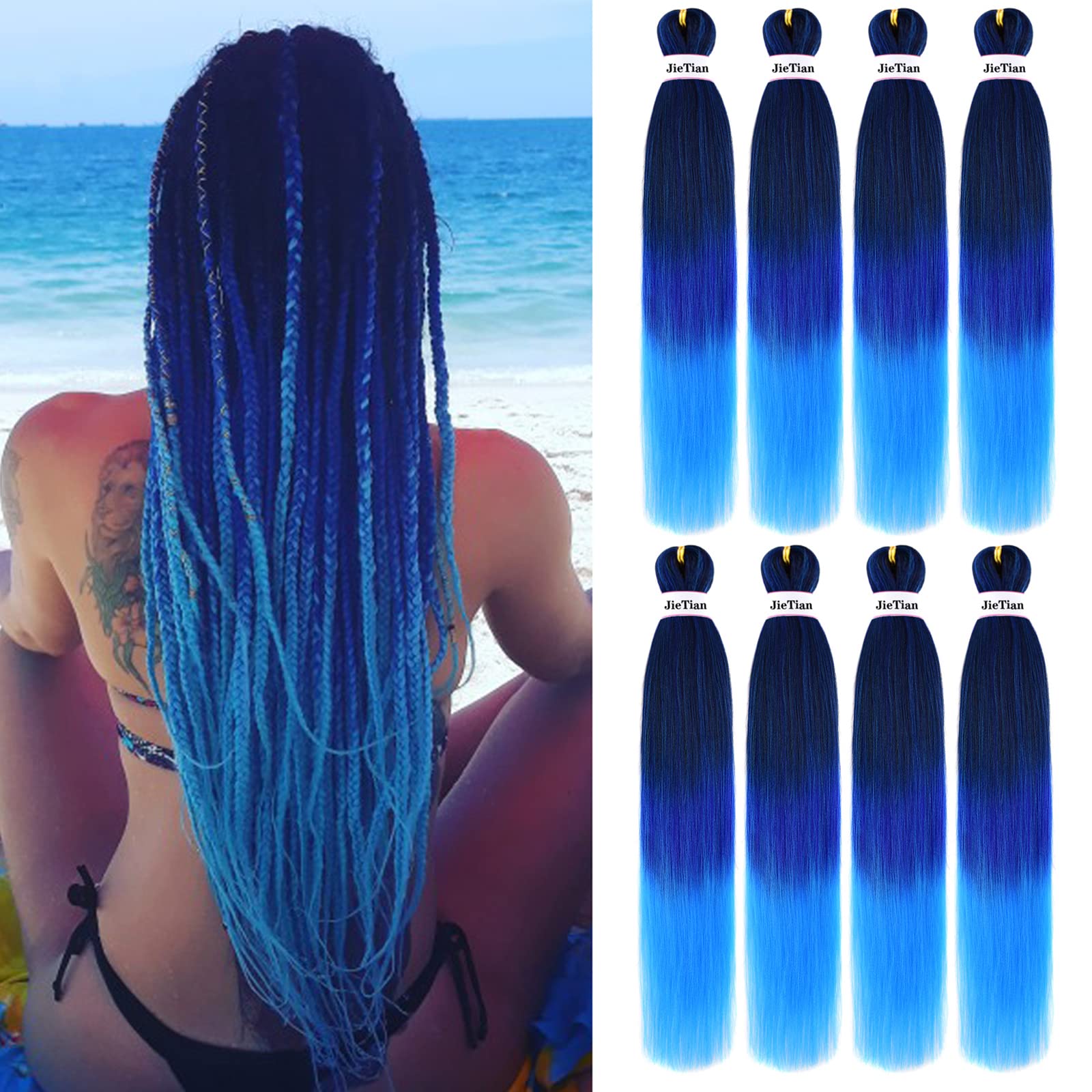 Liang Dian Pre Stretched Braiding Hair Ombre 36 Inch 8 Packs Synthetic Crochet Braids Hot Water Setting Professional Soft Yaki Texture Synthetic Hair