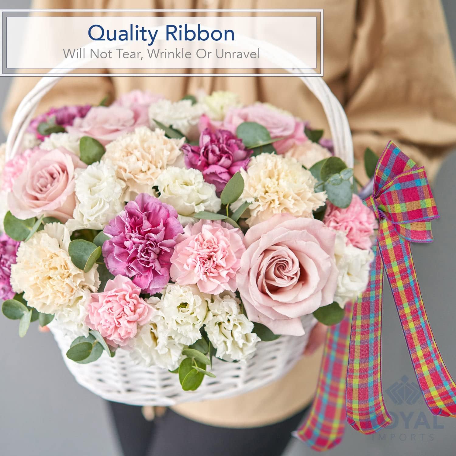 Royal Imports Wired Gingham Ribbon 2.5" Wide 25Yd Roll (Spring Pastel, 2.5 Inches, 25 Yards, Plaid) image 2