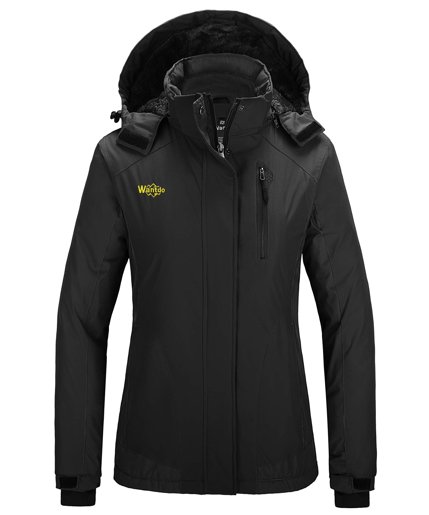 Wantdo Damska zimowa kurtka narciarska, ciepły płaszcz polarowy, kurtka snowboardowa, outdoorowa, kurtka wiatrówka z kapturem