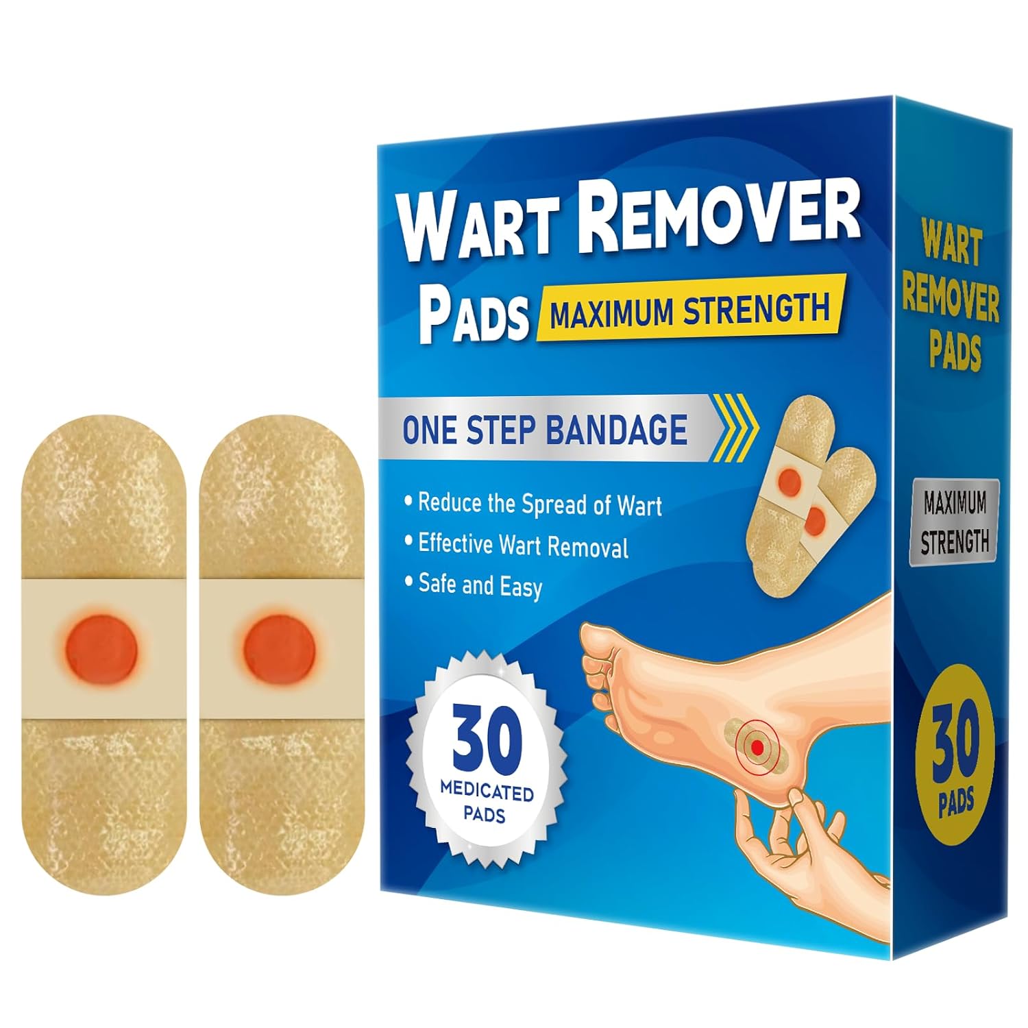 Adesivos Removedores de Verrugas, Bandaids de Força Máxima para Mãos, Pescoço, Pés e Dedos, 30 Tratamentos -YG