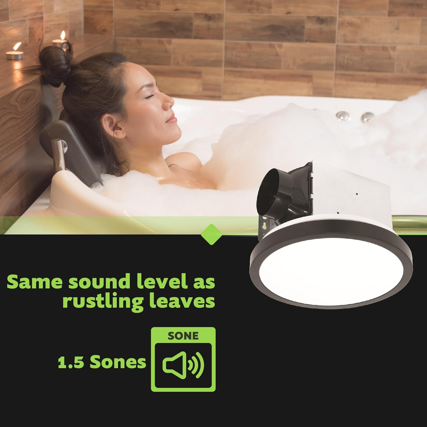 Homewerks 7105-09-MB Bathroom Fan with Light 90-CFM 1.5 Sones Round Ventilation Fan with Dimmable LED Light and Magnetic Trim Ring, Matte Black