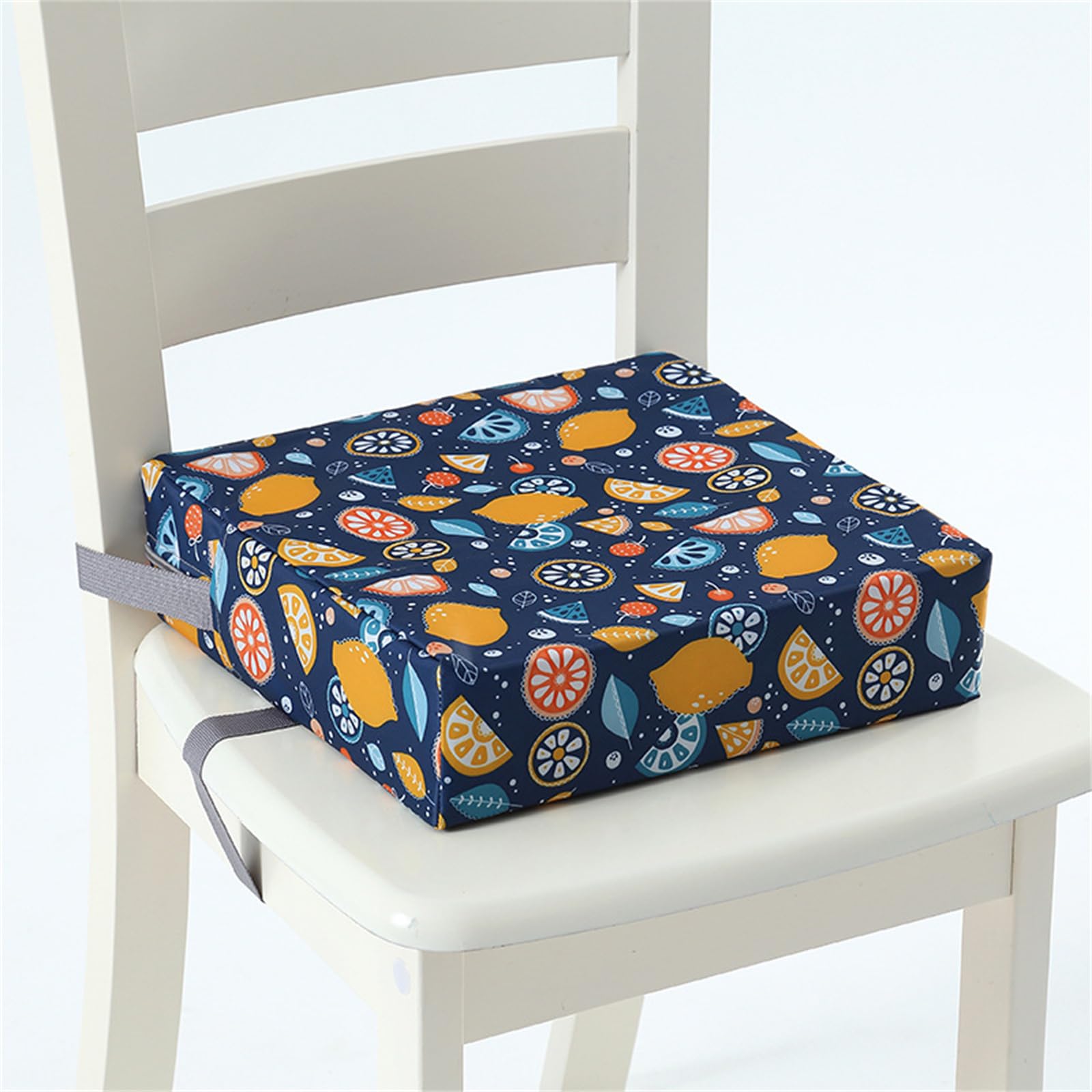Chickwin Toddler Baby Booster Seat, Kid Infant Dining Chair Pads Washable Chair Increasing Cushion Child Dismountable Portable Travel Cushion with 2 Adjustable Straps (32 * 32 * 8cm,Lemon Fruit)