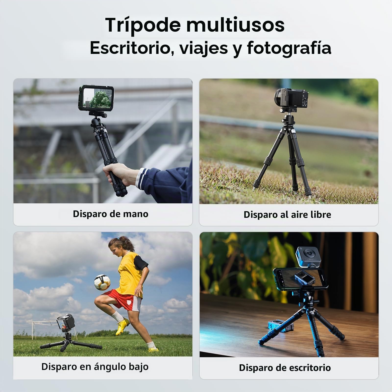SMALLRIG Trípode de Escritorio Pequeño de Fibra de Carbono, Kit de Trípode de Bolsillo Compacto de 15,5''/39,5 cm con Cabezal Esférico de 360°, Placa QR Incorporada para Arca - 5026