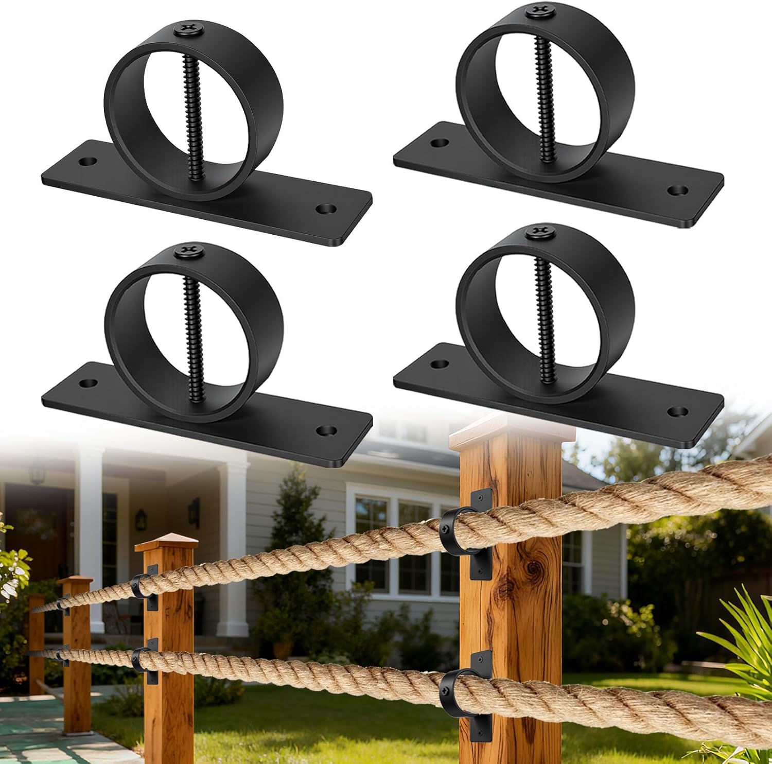 2Inch Ring Rope Supports Holders 4Pack, Rope Fence Bracket, for Deck, Staircase, Dock & Fence