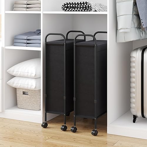 Miniatura 4 de ELYKEN Cesta de lavandería con tapa y 2 bolsillos laterales, cesta de lavandería con ruedas de 74 pulgadas de largo, 16.2 pulgadas de largo x 11.8