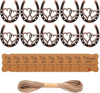10 Pcs Vintage Metal Horseshoes for Wedding Favors, Western Party Decor with Kraft Tags, Rustic Bridal Shower Supplies