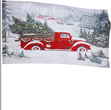Tudomro Christmas Outdoor Flag with Red Truck for Yard Decor