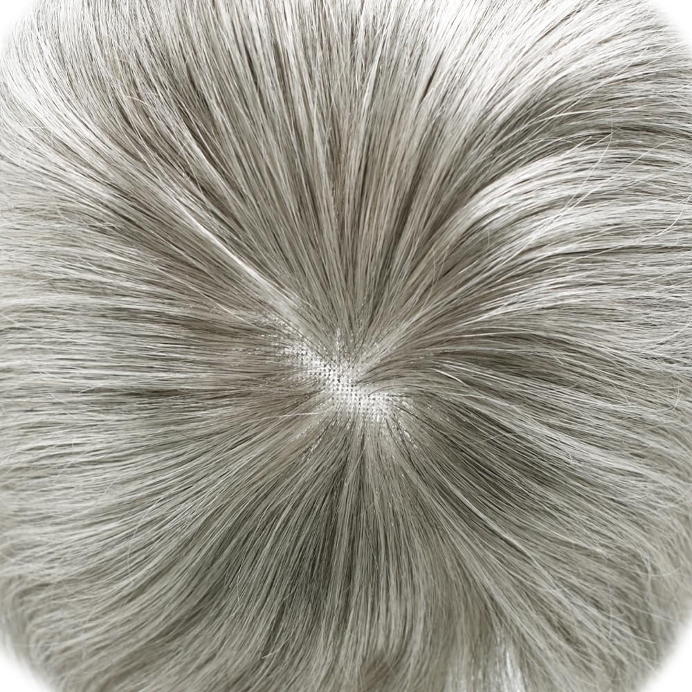 Toupee For Men Fine Monofilament Hair System for Mens Toupee Real Human Hair Replacement System for Men Natural Hairline Mens Hairpiece #380 #3 Dark Brown+80%Grey 8X10 120% Density