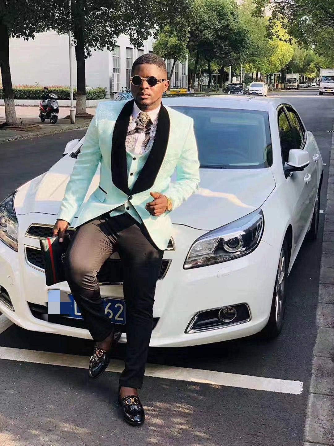 Men's 3 Pieces Mens Suit Jacquard Slim Fit Shawl Lapel Tuxedos for Wedding Groomsmen(Blazer+Vest+Pants)