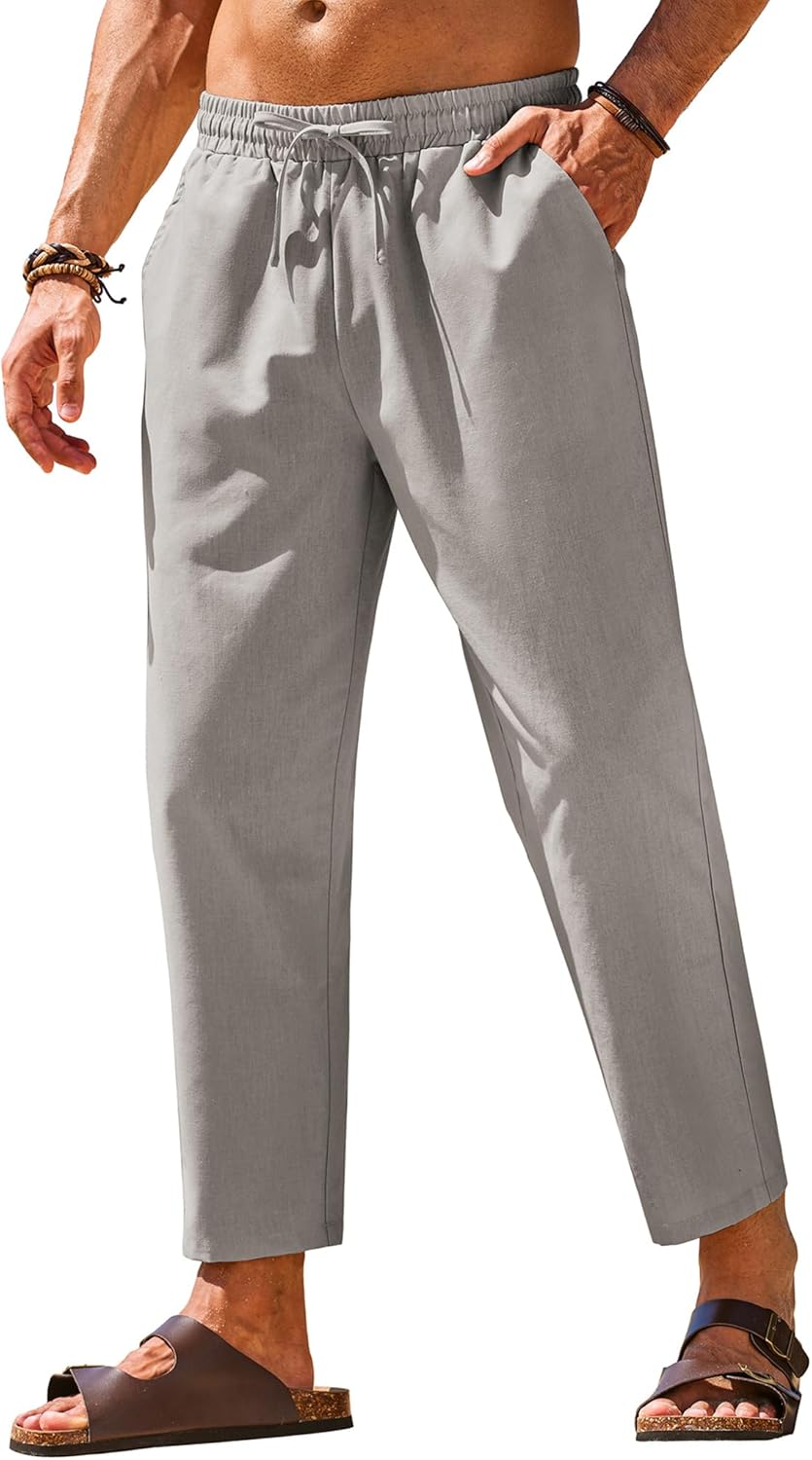 COOFANDY Mens Linen Casual Pants Elastic Waist Drawstring Trousers Yoga Beach Summer Pants