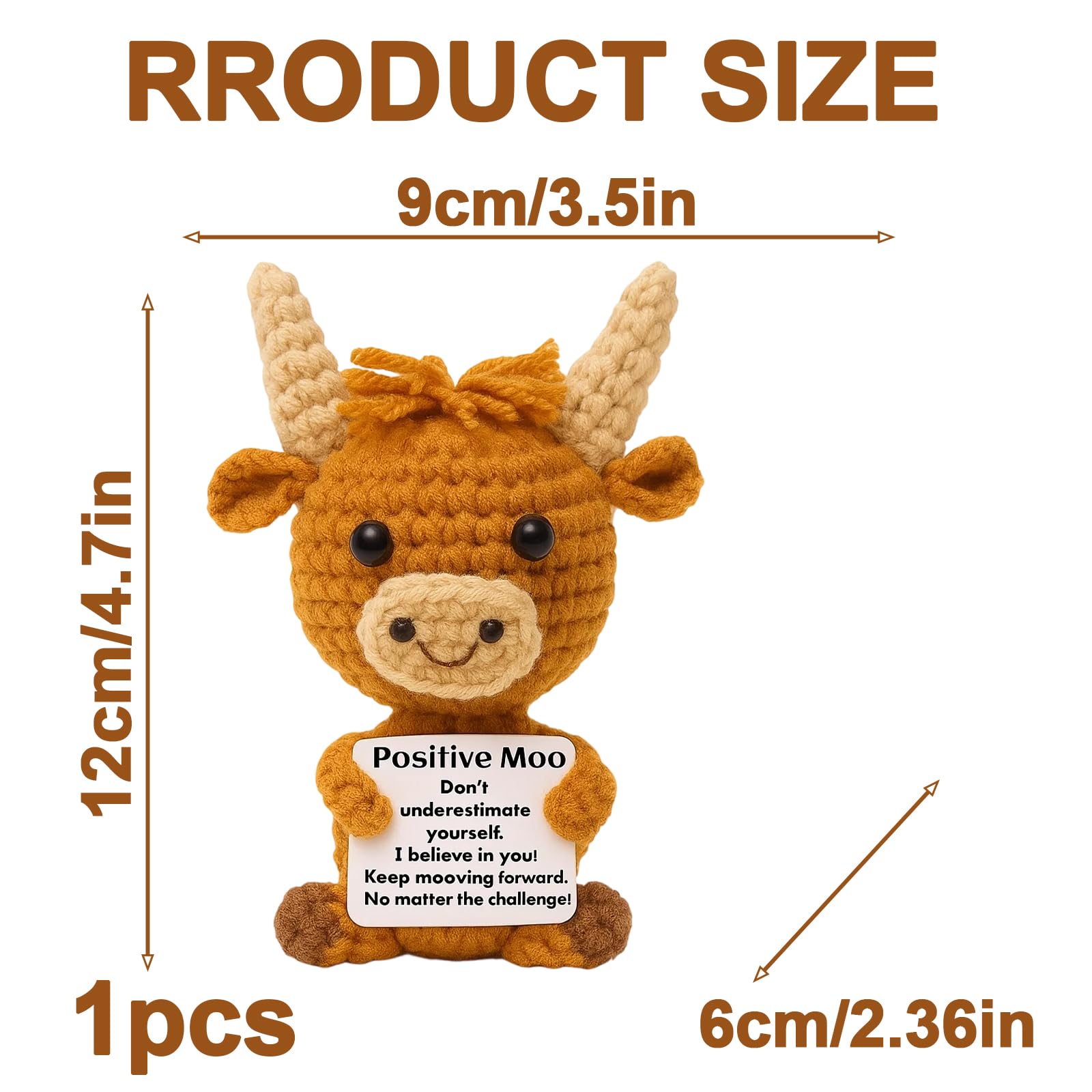 SrgPui Positive Moo Gift, Positive Animals Gifts, Knitted Wool Cow Toy With Positive Card - Image 2