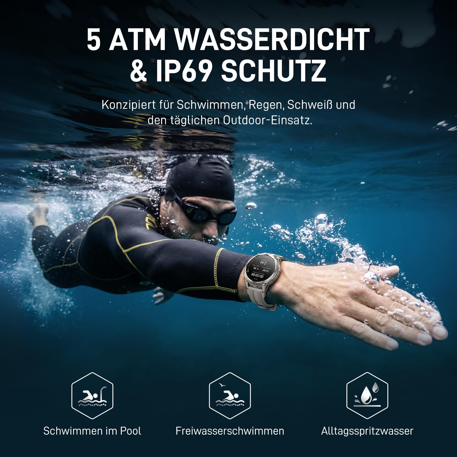 KOSPET ORB 2 GPS Smartwatch Herren Damen 1,43" AMOLED, 5 ATM & IP69 | 16 Tage Akku, 170+ Sportmodi, Gesundheitsfunktionen, LED-Taschenlampe & Walkie-Talkie, Militär Smart Watch für Android/iPhone