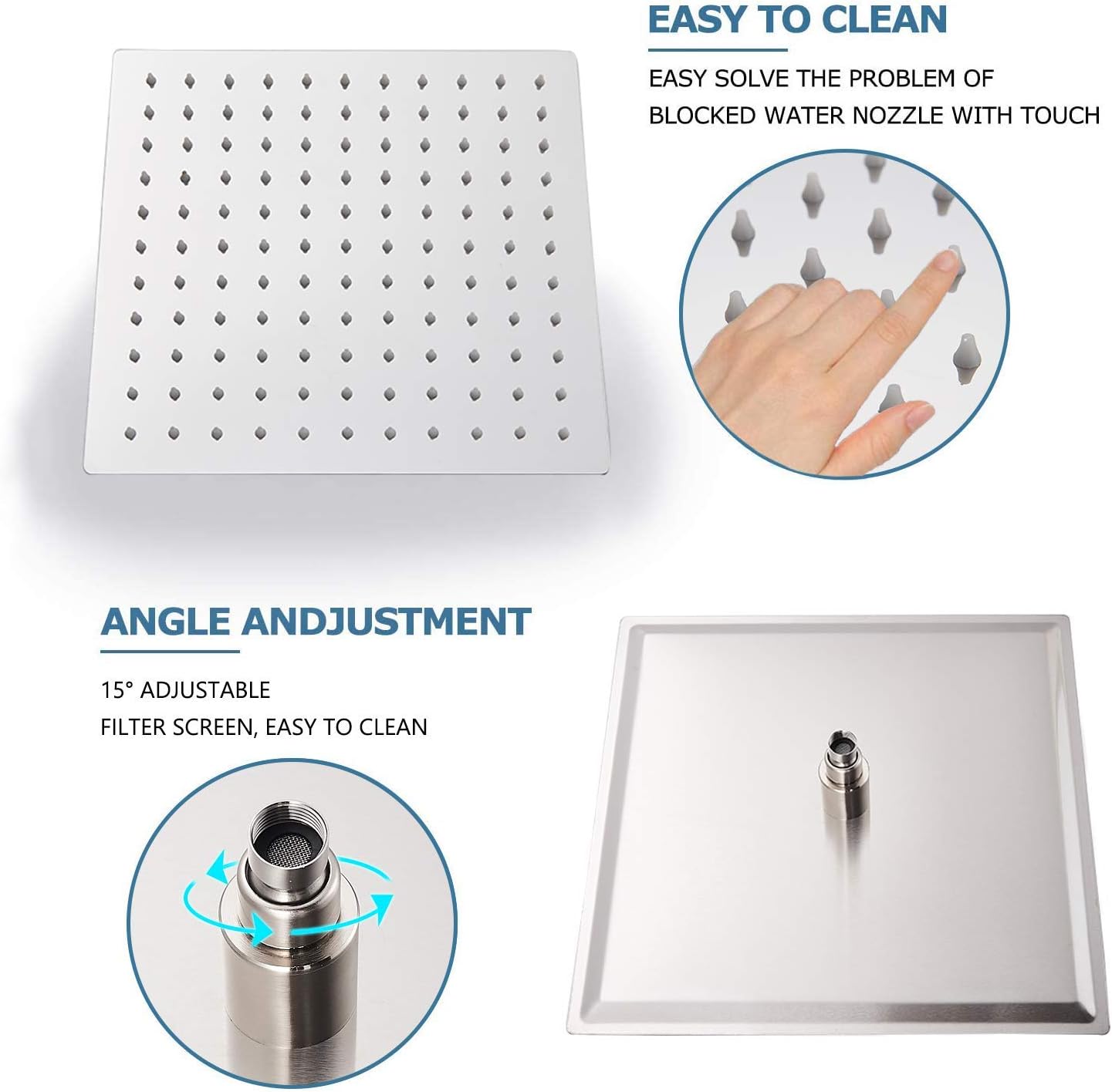 Top Brands Saeuwtowy 8 Inch Brushed Nickel Bathroom Shower System Luxury Rain Mixer Shower Combo Set Wall Mounted Rainfall Shower Head System Square Rain Shower Head(Contain Faucet Rough-in Valve Body and Trim)