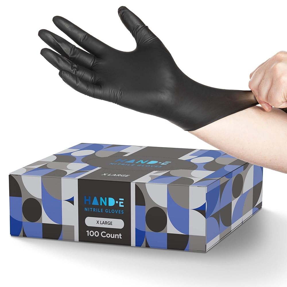 Hand-E Touch Black Nitrile Disposable Gloves Small, 100 Count - BBQ, Tattoo, Hair Dye, Cooking, Mechanic Gloves - Powder and Latex Free