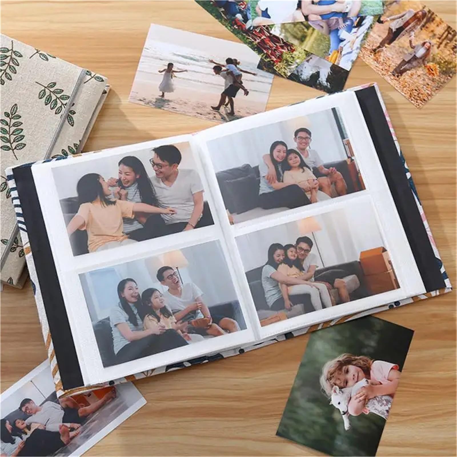 6-Zoll-Fotoalbum mit 200 Fächern, Fotokartenhalter, Erinnerungen, Mini-Film, Sammelbuch, Familienandenken Für Zum Jubiläum(Pink Leaves)