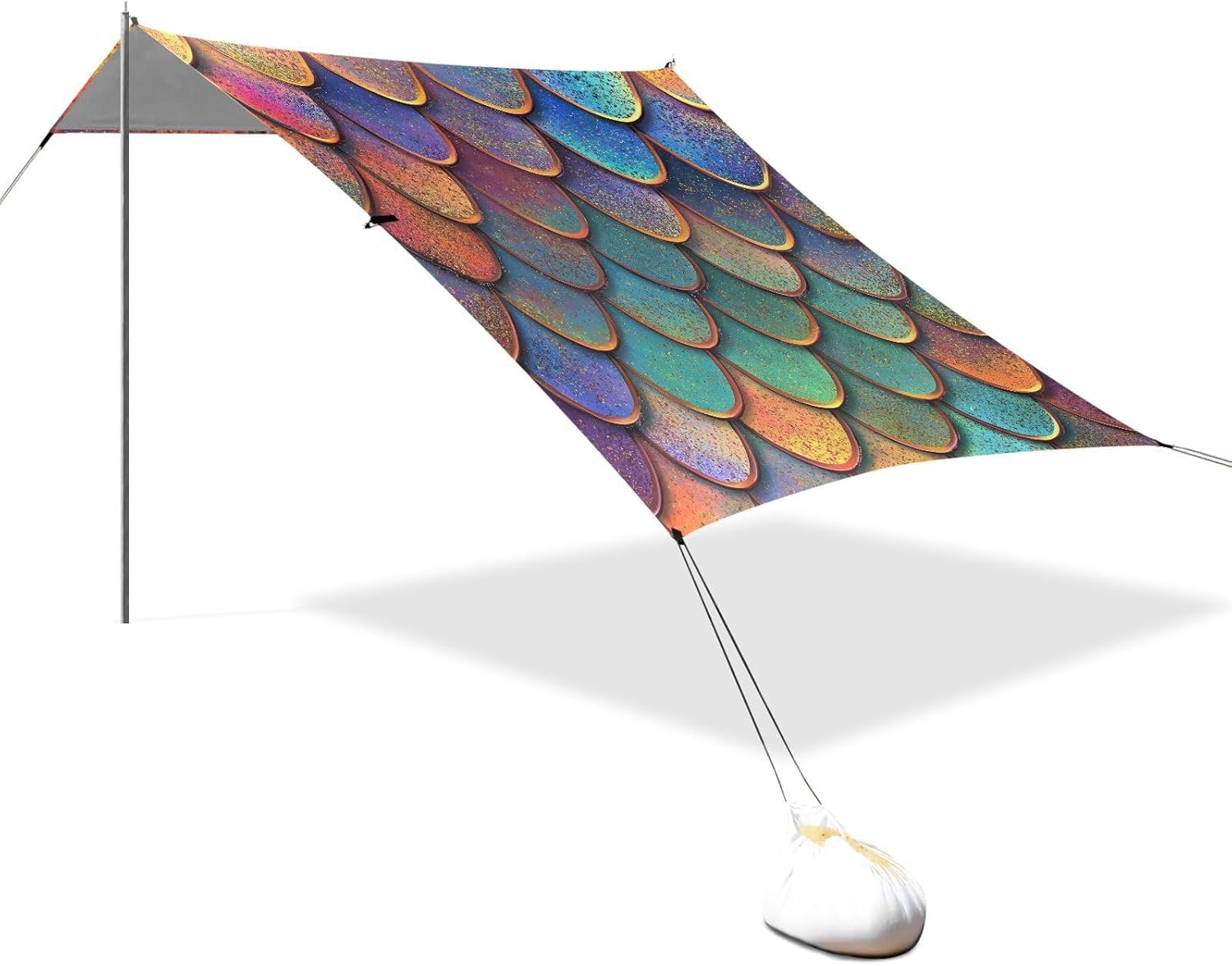 ALAZA Colorful Mermaid Scales Beach Tent Sun Shelter UPF50+ Protection Beach Shade Canopy w/ 4 Sandbags for Outdoor Camping, Fishing, Backyard Fun, Picnic, 10x9 ft