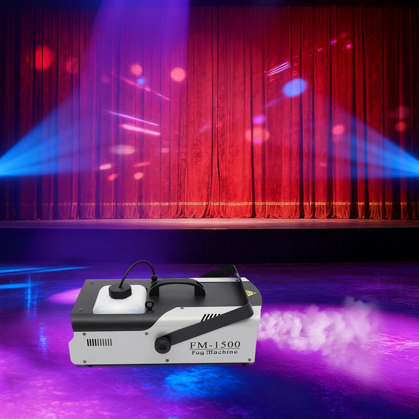 Machine à fumée 3en1 RGB, 1500W - Télécommande sans fil - DMX - Machine à fumée avec 9 LED et indicateur de volume - Convient pour Halloween, Noël, fêtes de mariage et performances sur scène