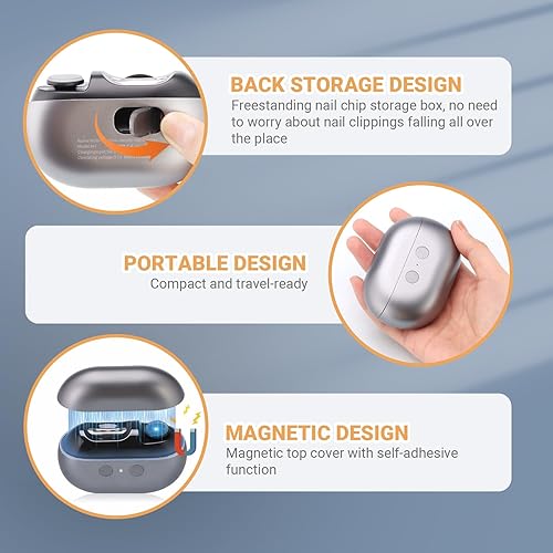 Miniatura 4 de Cortaúñas eléctrico, 3 en 1 con lima, chip automático de uñas con almacenamiento, luz LED recargable por USB, engranajes de 2 velocidades, kit de