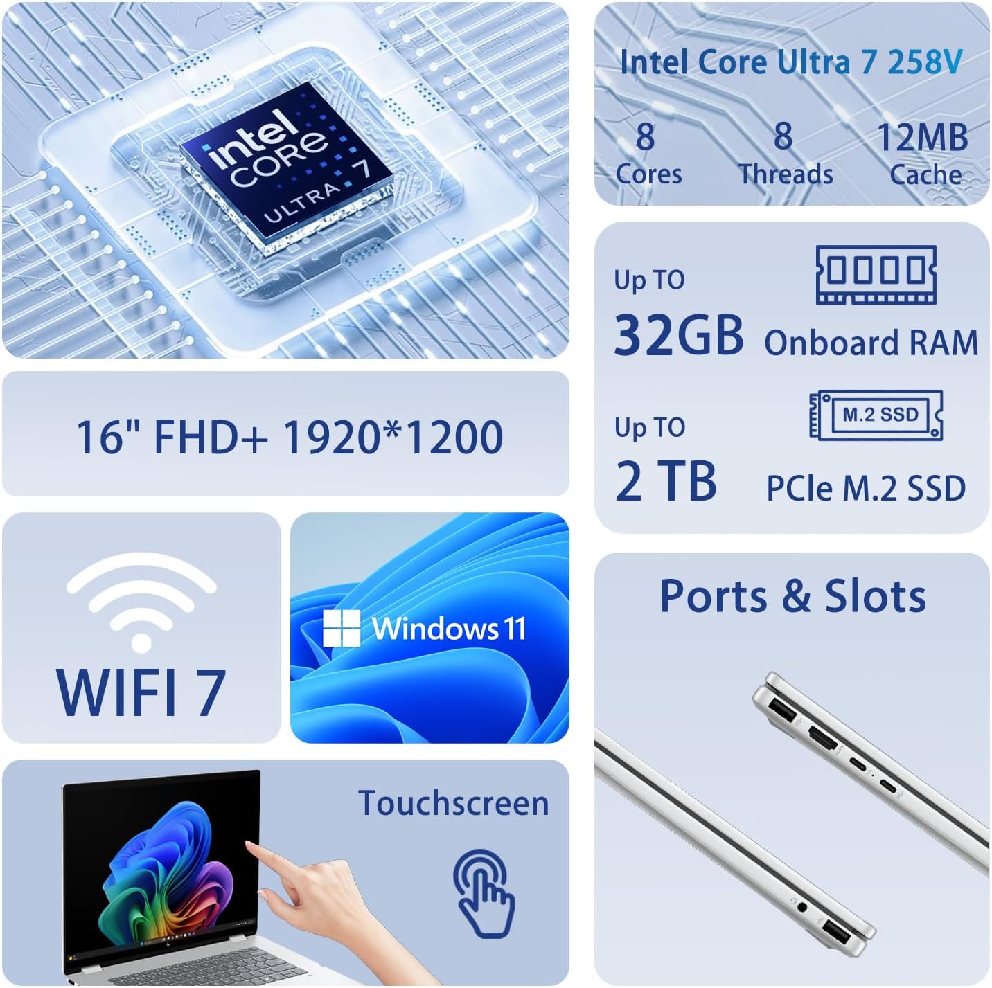HP OmniBook 7 Flip (Envy Next Updated) 16" 2-in-1 Business Laptop, FHD+ Touch, Intel Core Ultra 7 258V, 32GB Onboard RAM, 1TB SSD, Backlit KB, Wi-Fi 7, Win11 P, Silver Bundle with PCO Laptop Cooler