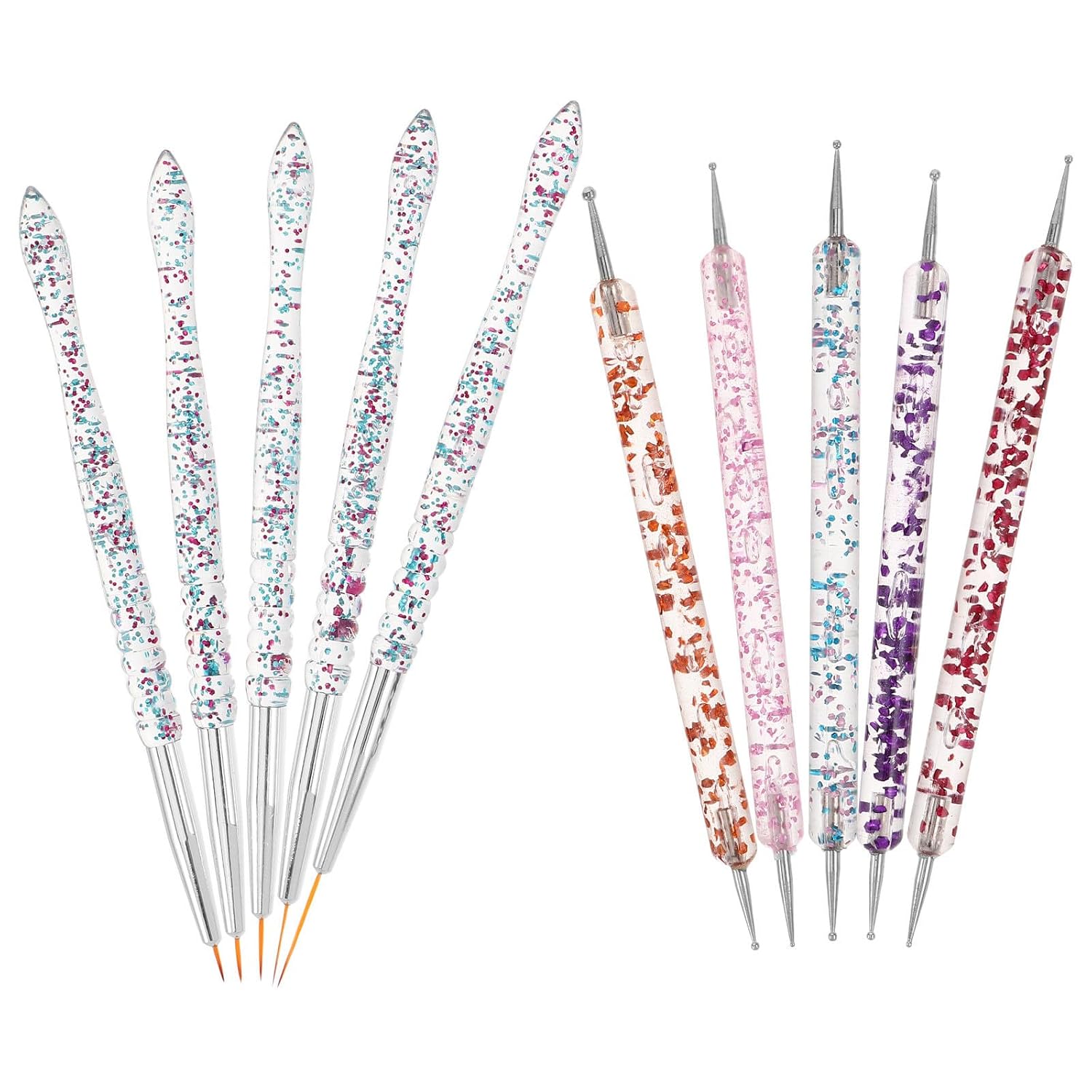 BESTonZON 10pcs Double-ended Nail Dotting Tools Set for Nail Art Portable Plastic Design Brushes and Dotting Drawing Pens for Home and Salon Use for Enthusiasts
