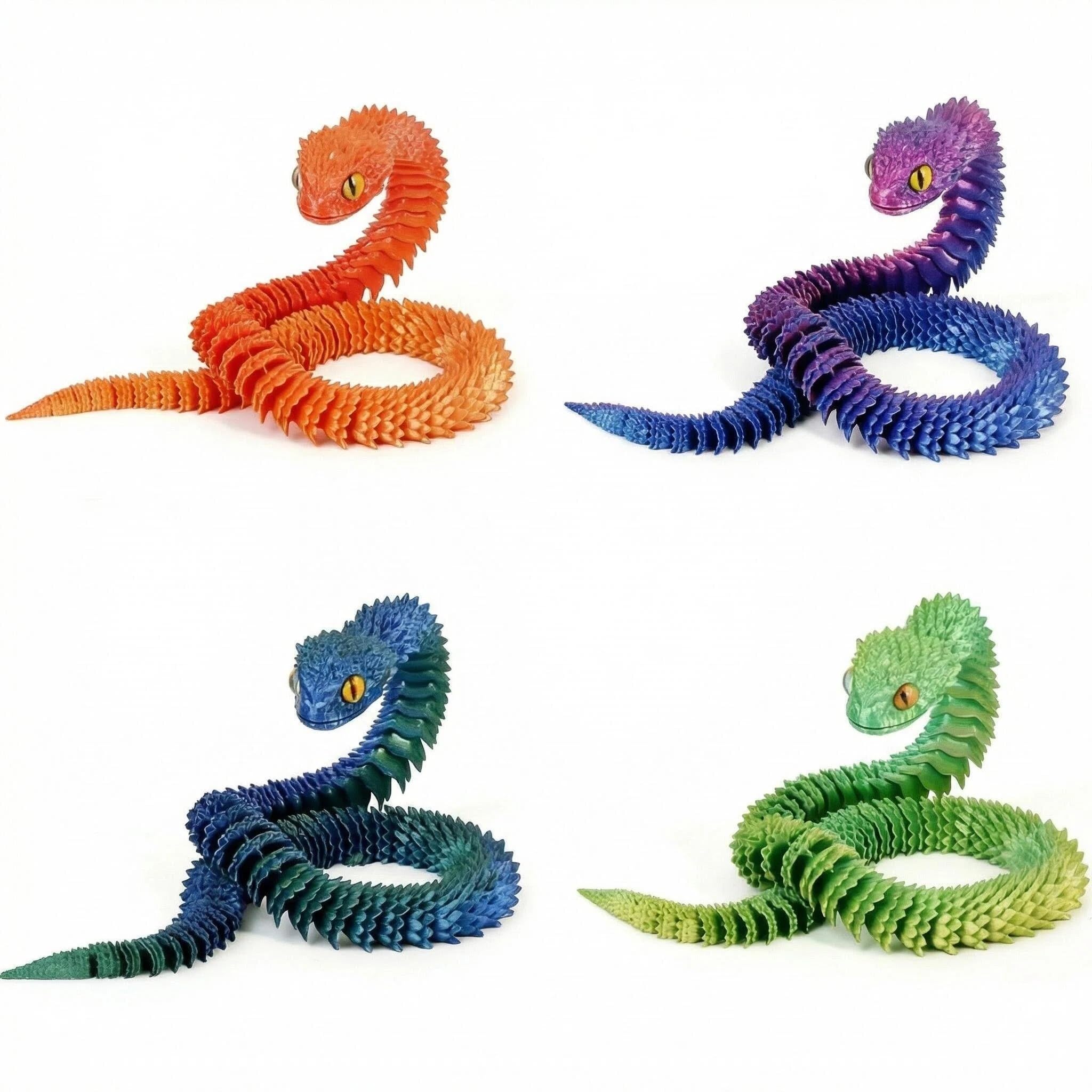 4 Pcs 3D Printed Snake Mini 3D Printed Animals 30cm Flexible Realistic Articulated Snake Models 3D Printed Fidget Snakes, for Desk Home Decor Educational Use, Gift for Animal Lovers Collectors
