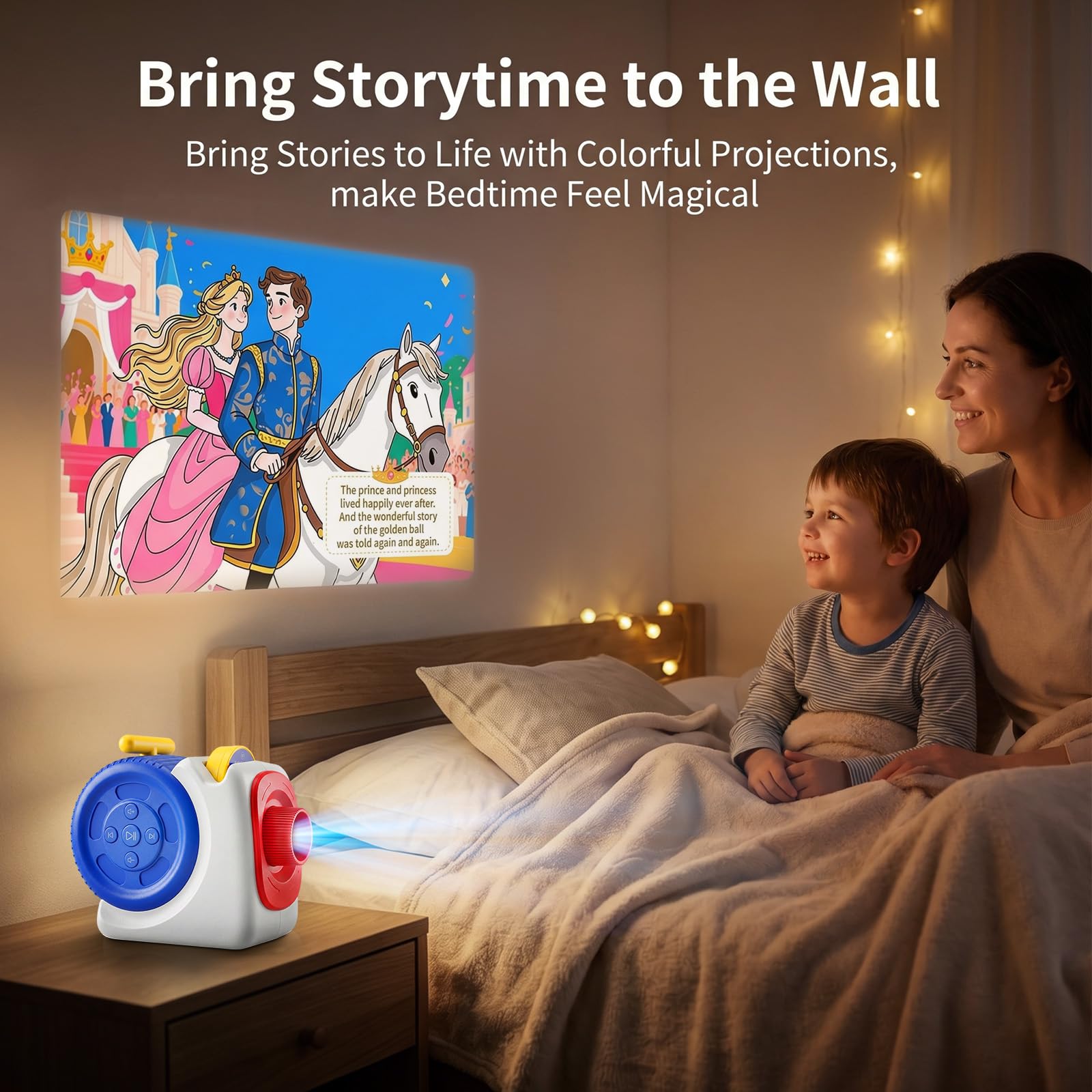 Proiettore di storie per bambini, macchina proiettore per la buonanotte con narrazione vocale, 6 diapositive fiabe, messa a fuoco regolabile, luce notturna, regalo giocattolo per bambini dai 3 anni in