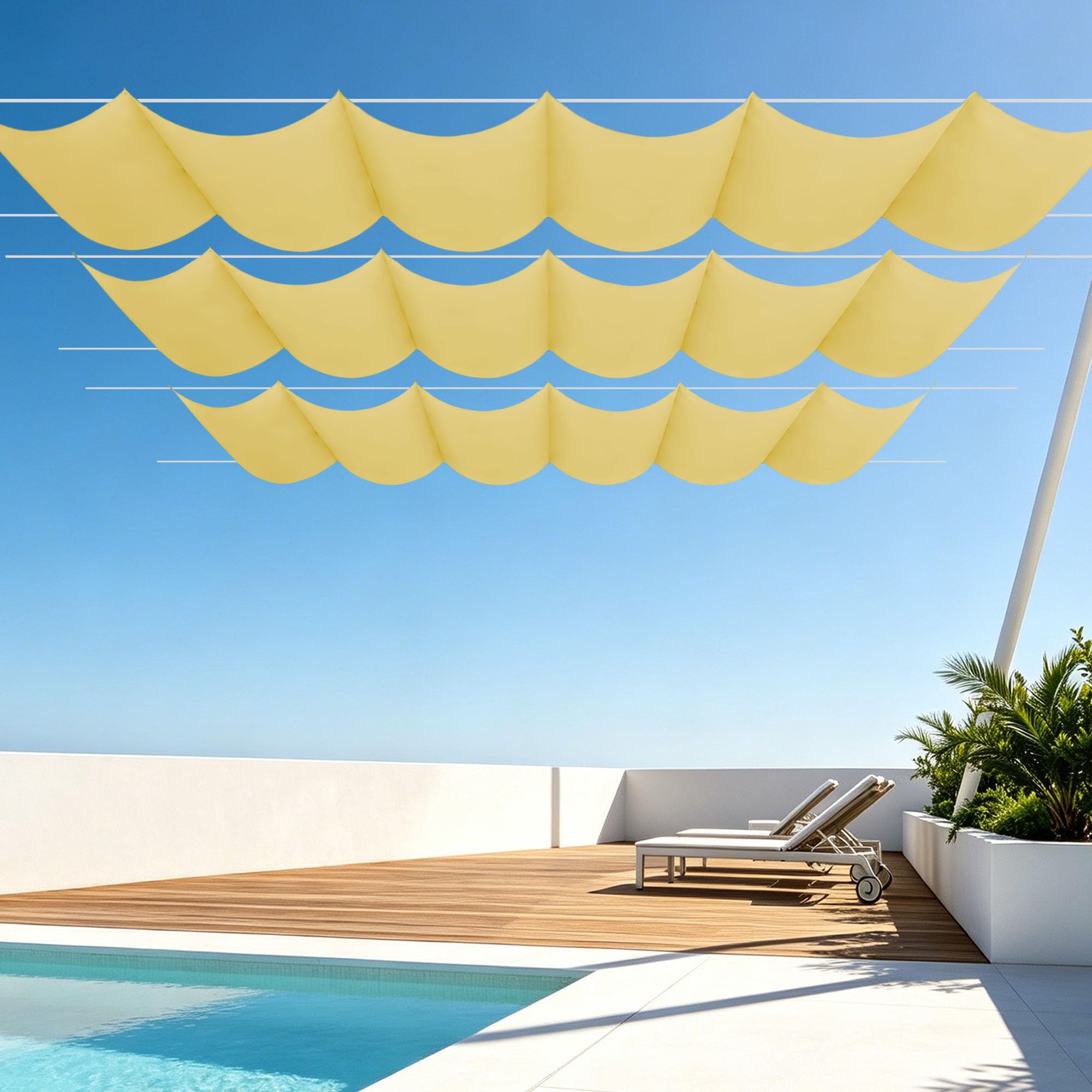 Toile Ombrage Vague 600x480 cm Jaune Sable pour Extérieur