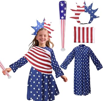 4th of July Dresses for Girls American Flag Red White and Blue Patriotic Casual Dress USA Memorial Day Outfit