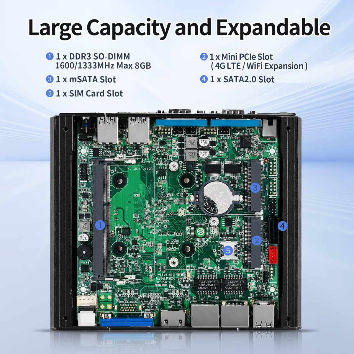 Fanless Inderstrial Embedded Mini PC J1900 X86 Barebone NO RAM/SSD | Cheap Embedded PC with Dual Gigabit Ethernet, Dual RS232 COM, Sim Card Slot, VGA HD Display, 6 USB, Win/Linux