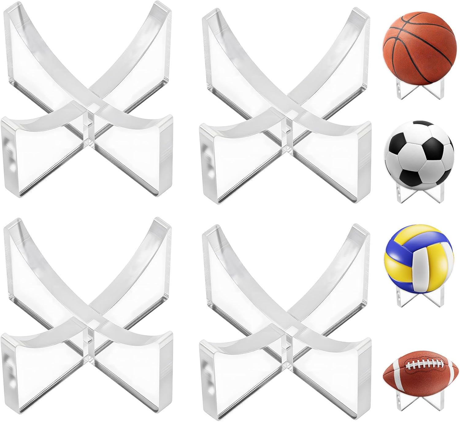 Basketball Stand 4-Pack, Acrylic Ball Stand Holder Clear Display Case for Softball, Baseball, Golf Ball, Football, Volleyball, Tennis Balls, Crystal Balls, Memorabilia