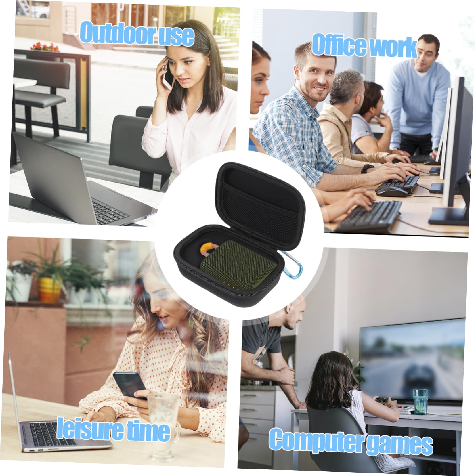 OSALADI Speaker Hard Pouch Case Portable Protector for Go Shock-Absorbing Travel Storage Compact Design Carabiner for Easy Access and