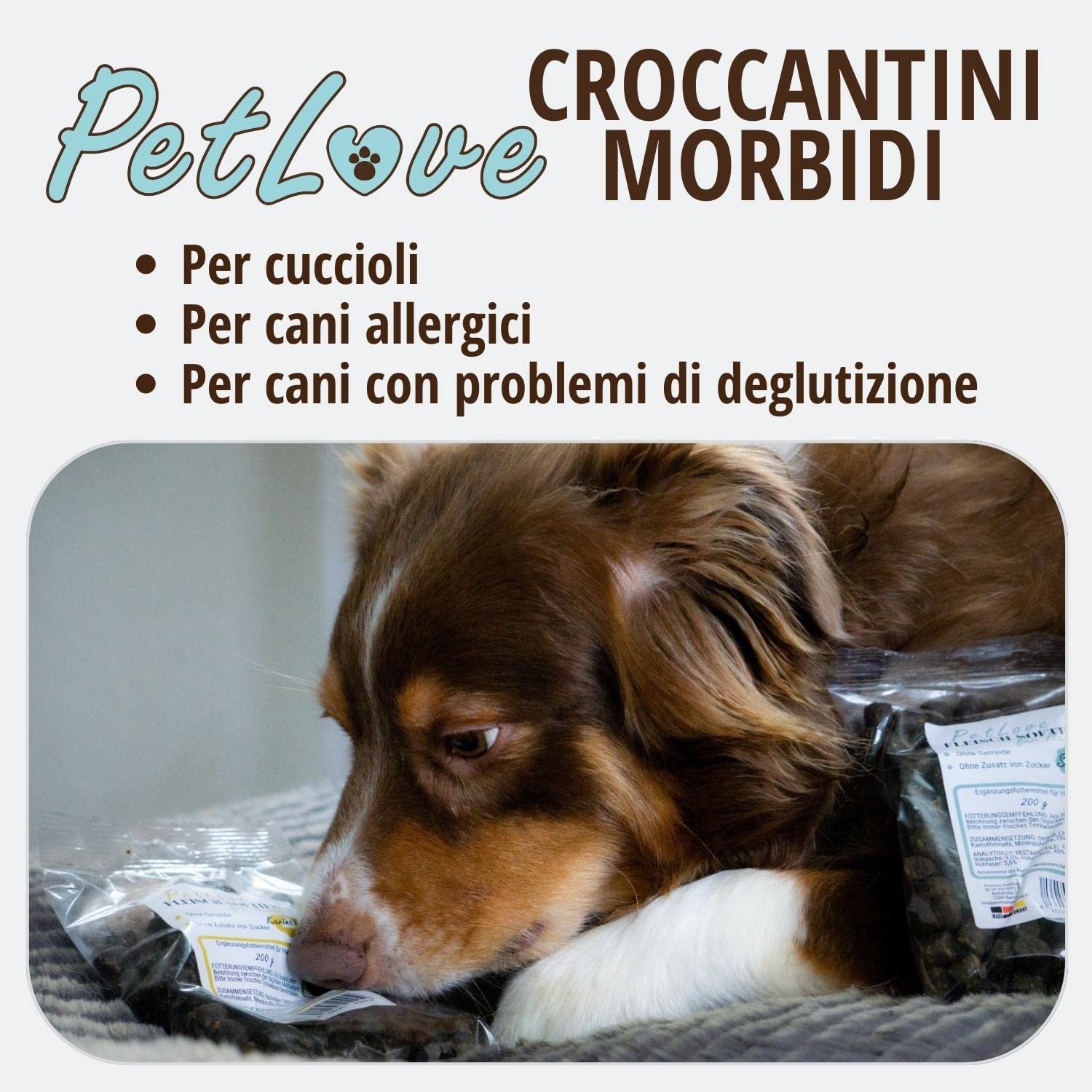 PetLove Croccantini di Carne Morbidi per Cani • Crocchette per Cani Senza Cereali • Contenuto di Carne 63% • Snack per Allenamento Cani • Mix Carni (Oca, Salmone, Coniglio, Struzzo) • 24 x 200 g