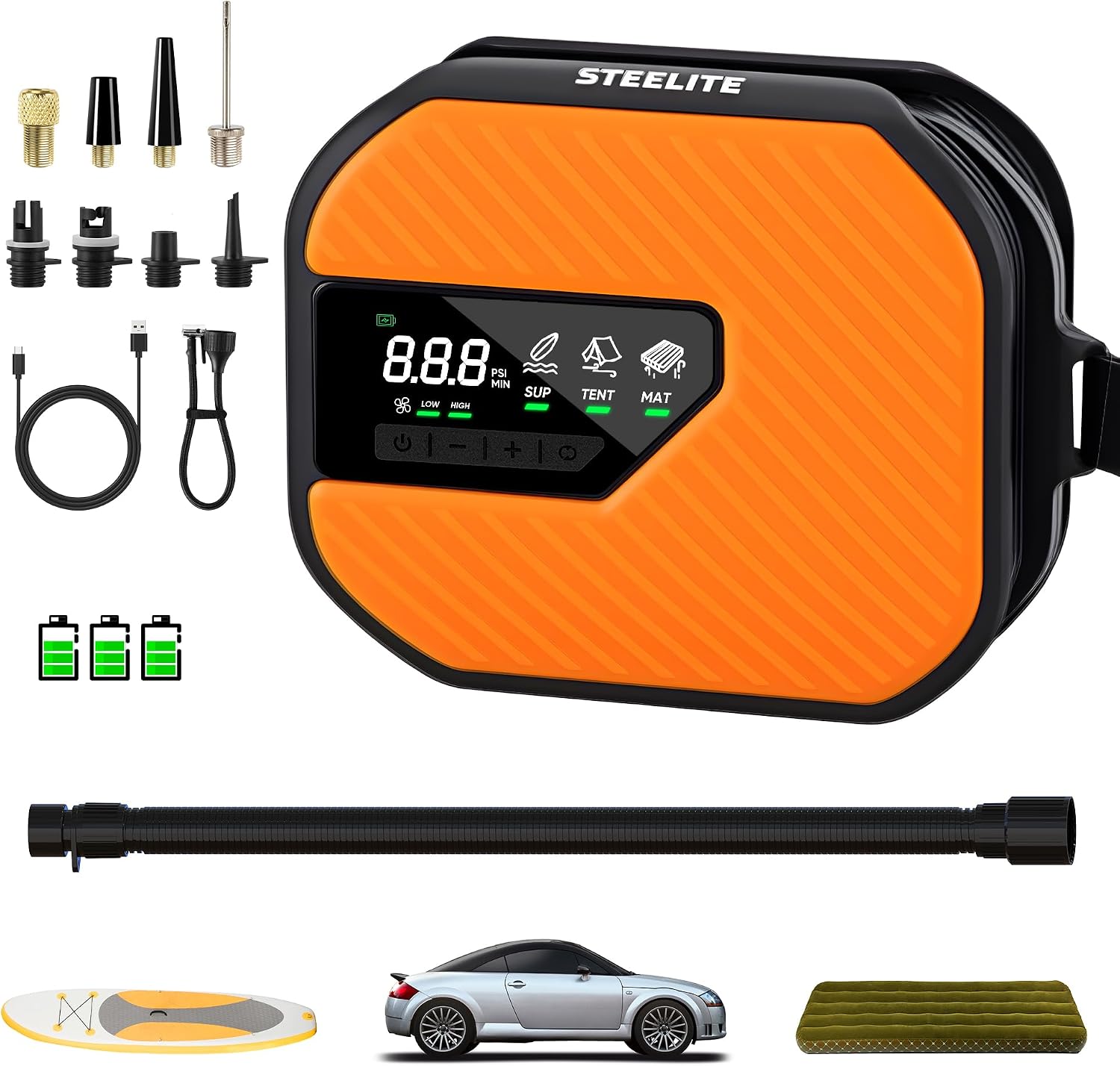 Electric Paddle Board Pump Portable, 50PSI High Pressure SUP Air Pump with Auto-Off, Dual Stage Inflation & Deflation, Digital Inflator for Paddle Board, Boat, Tent, Air Mattress