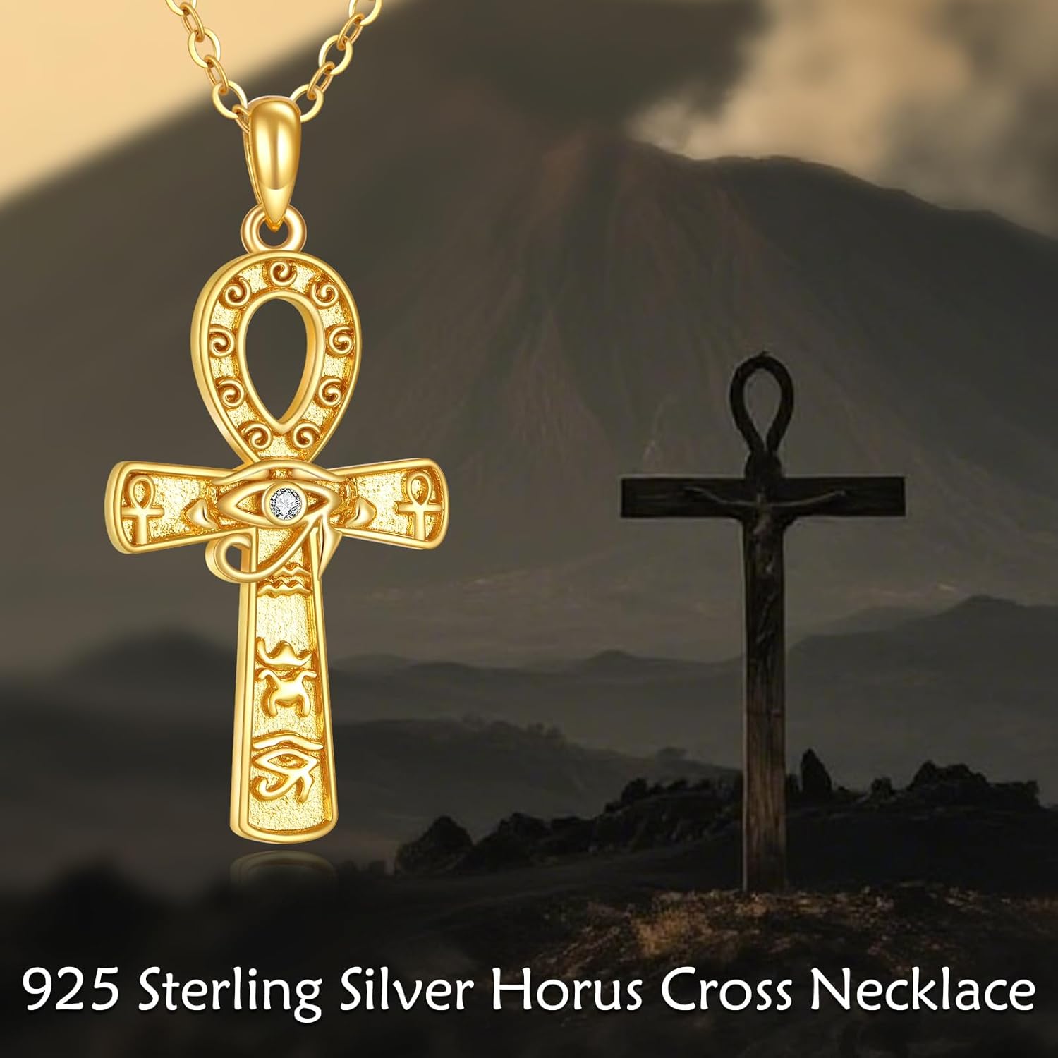 TIGER RIDER Eye of Horus Necklace Sterling Silver Egyptian Ankh Cross Pendant Necklace Protection Jewelry for Women - Image 4