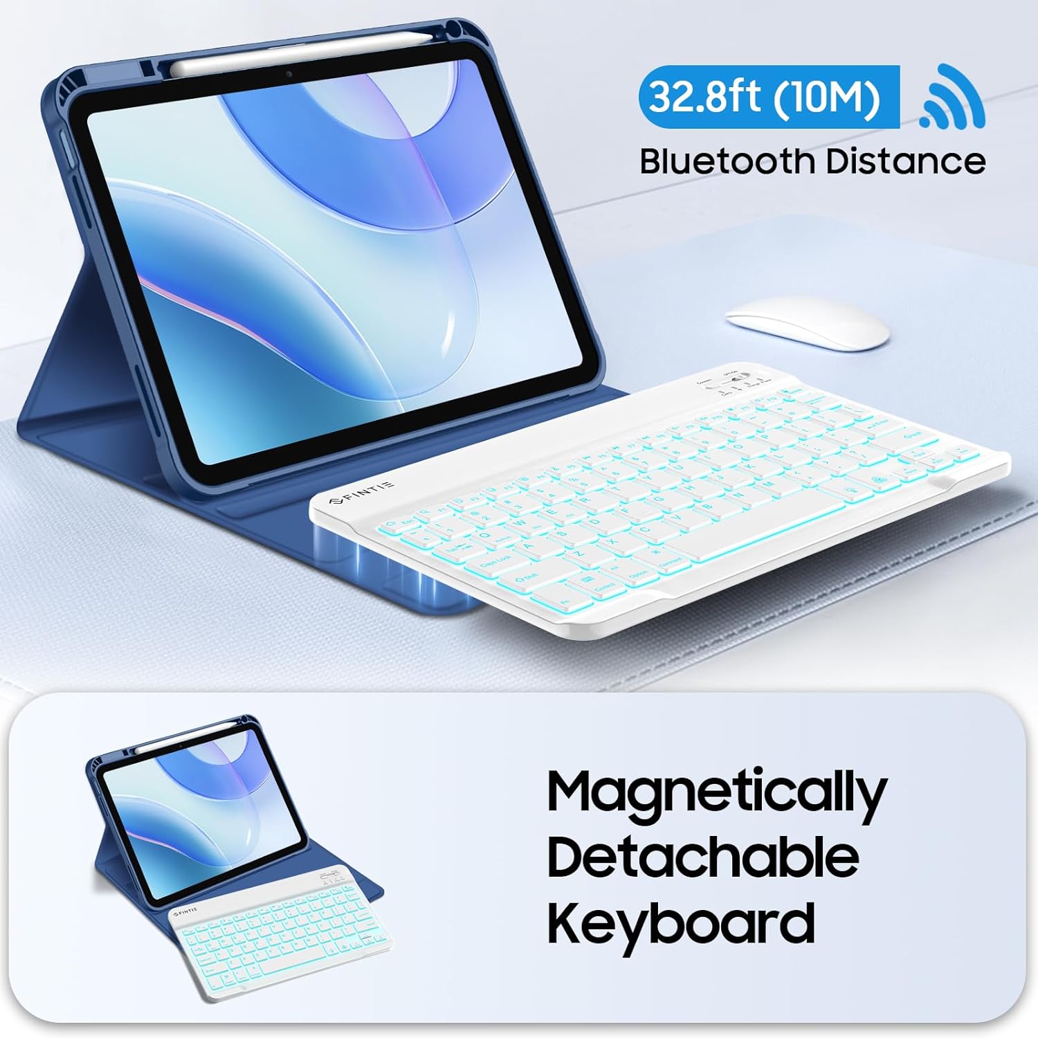 Fintie Backlit Keyboard Case for iPad (A16) 11th Generation 11 Inch 2025, iPad 10th Generation 10.9 Inch 2022 - Soft TPU Cover with 7 Color Backlight Detachable Bluetooth Keyboard, Navy