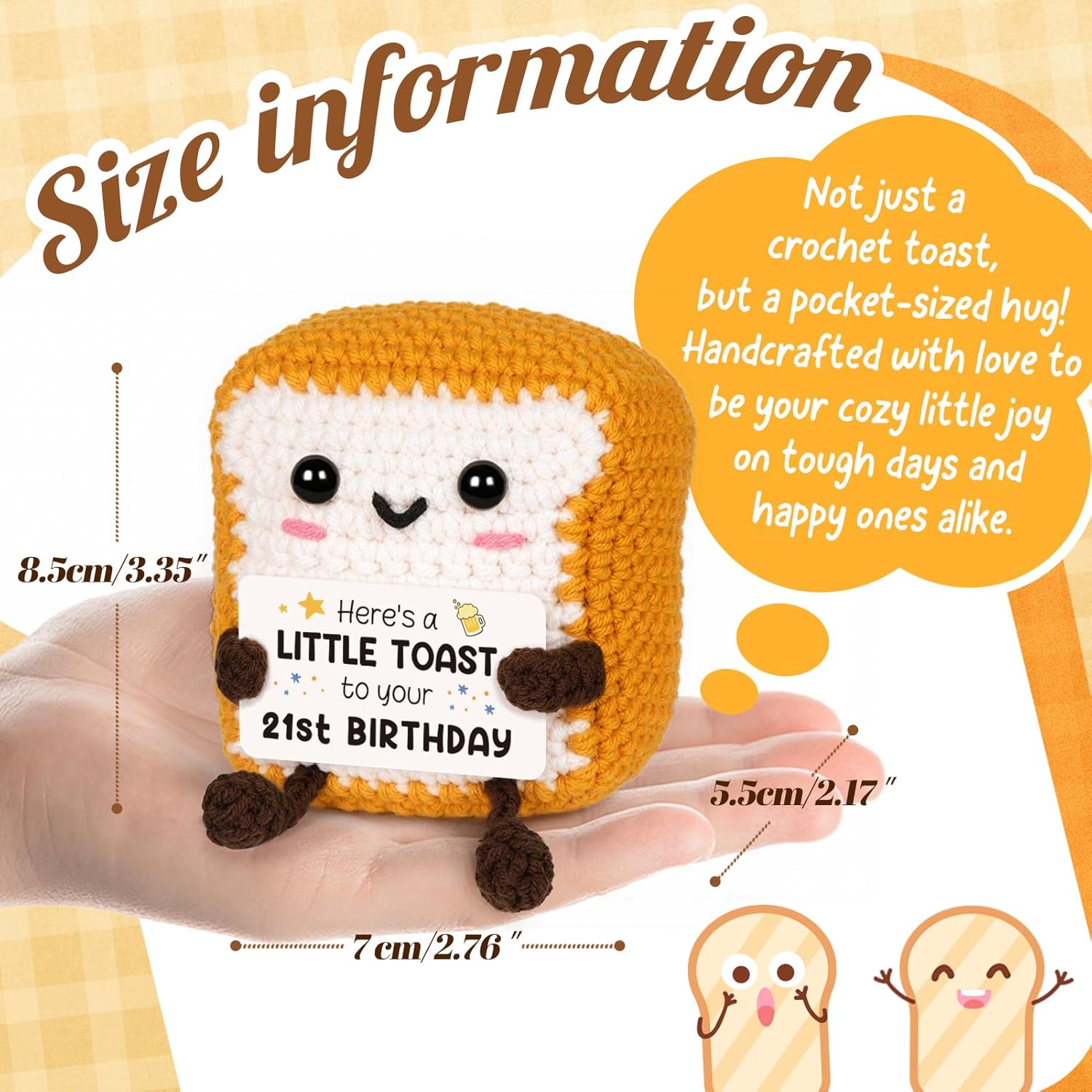 A Little Toast to Your 21st Birthday - Mini Handmade Crochet Toast Gifts for 21st birthday female Male, Funny 21st Birthday Gifts for Her Him Daughter Son Sister Friend, Adult Handmade Crochet - Image 3