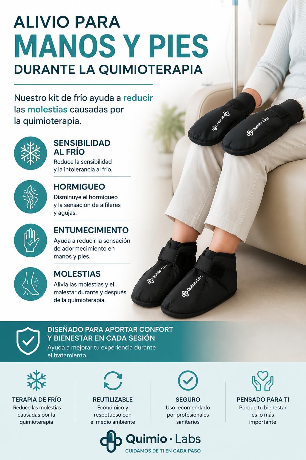 Kit Quimioterapia Guantes y Calcetines de Gel Frío para Manos y Pies | Ayuda a Reducir Molestias y Sensibilidad | Bolsa Isotérmica Incluida | Reutilizable | Negro