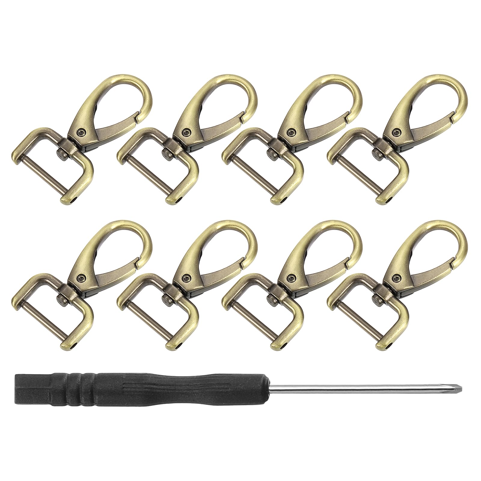 sourcing map 8Pcs Swivel Clasps Hook, 19mm(0.75 Inch) D Ring Detachable Snap Hardware Metal Lobster Claw Clasp Hook with Screwdriver for Purse Keychain DIY, Bronze
