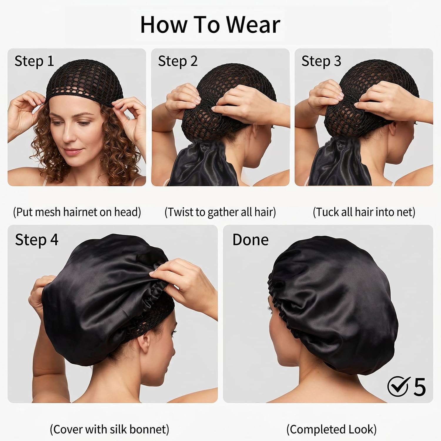 2 in 1 Reversible Satin Hair Wrap Cap with Net, Adjustable Double Layer Sleep Bonnet, Silk Hair Wrap Scarf for Curly Natural Braided Hair