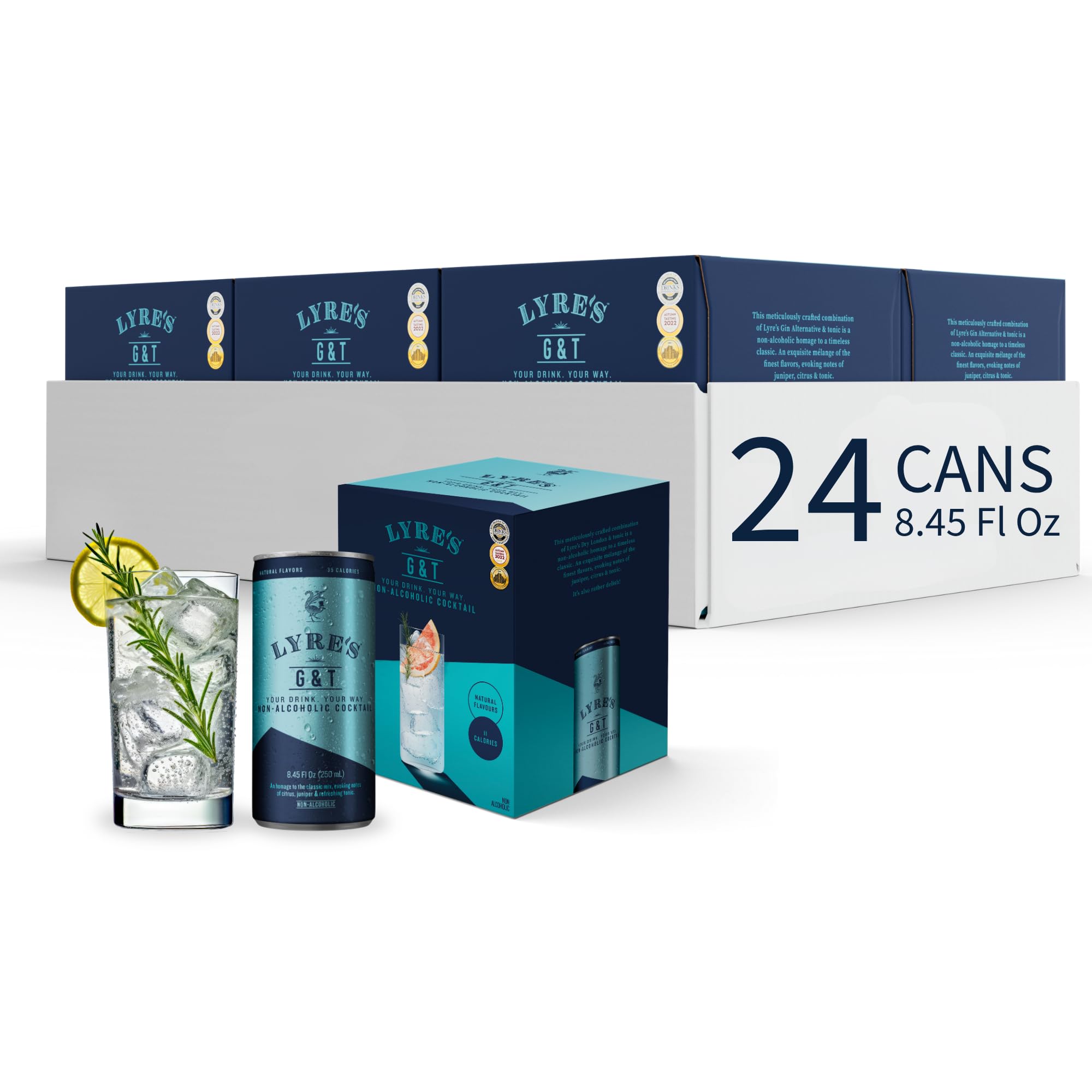 Lyre's G&T - Non Alcoholic Spirits | Case of 24 | Ready To Drink Cocktails | Gin & Tonic | Premium | 250ml x 24