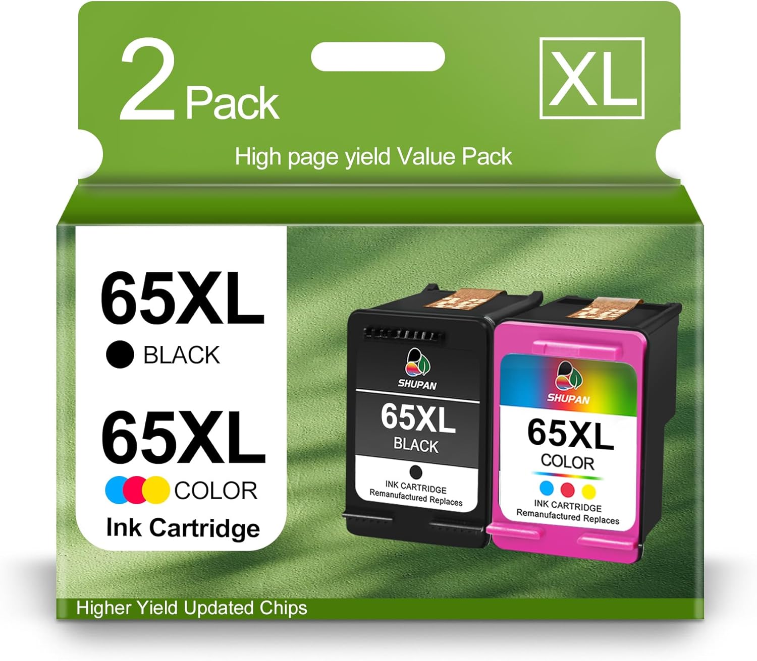 65XL Ink Caetridge Black and Color Replacement for HP 65 65 XL Ink Combo Pack Work with HP Envy 5055 5052 5058 DeskJet 3755 2655 3752 3720 3722 3723 3758 2652 2622 2624 Printer (2 Packs)