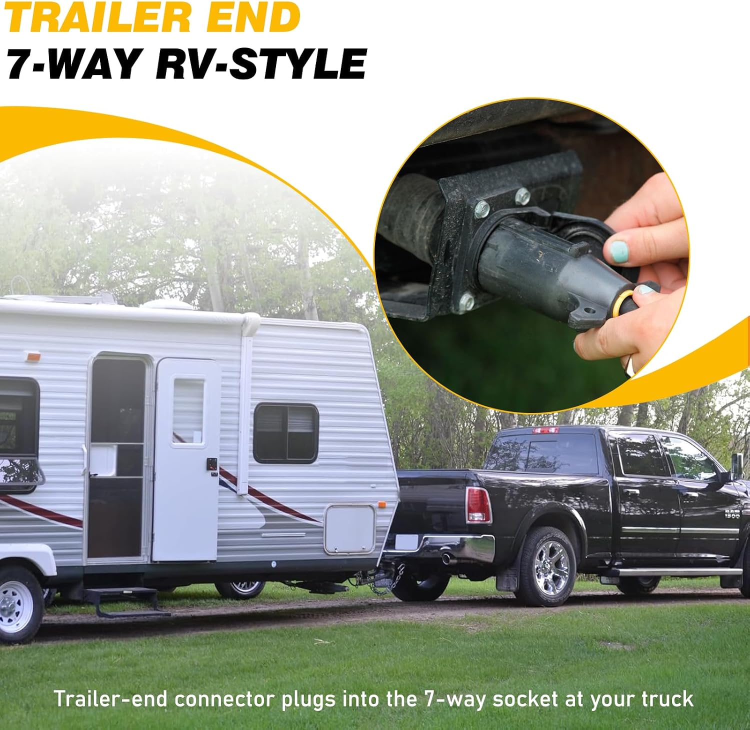 7 Pin Trailer Plug 12V, Trailer Side Male End 7 Pin Trailer Connector 7 Blade Trailer Connector, Heavy Duty 7 Way Trailer Plug for RV Boat Trailer