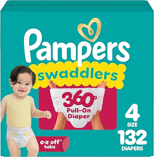 Pañales Pampers - Swaddlers 360° - Talla 4, 132 unidades, hasta 100% de protección contra fugas, ajuste cómodo y seco, diseñado para cambios
