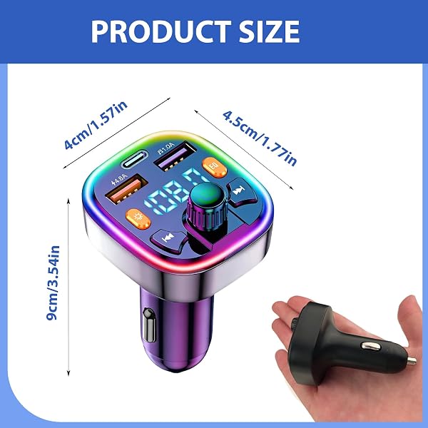 Bluetooth Car Adapter, Q5 FM Wireless Bluetooth Transmitter, PD20W Fast Charger, Dual USB Ports (4.8A & 1A), Hands-Free Calling, USB Flash Drive, for Phone & Android[Light Switch] - 2