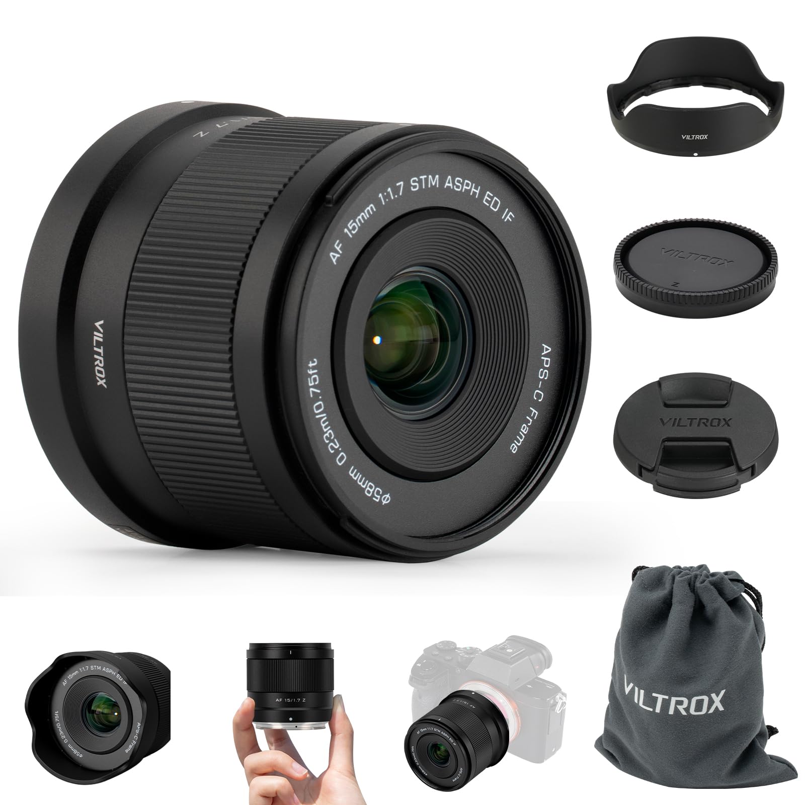 VILTROX 15 mm F1.7 Air STM autofokus obiektyw do aparatów Nikon z mocowaniem Z-Mount APS-C, obiektyw szerokokątny z dużym otworem przysłony, kompatybilny z Nikon Z30, Z50, Z50II, ZFC Z5, Z5I, Z6, Z6II