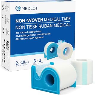 LotFancy Medical Tape, 6Rolls 2inch x 10Yards, Adhesive Hypoallergenic Surgical Paper Tapes, Wound First Aid Tape, 2 Dispensers Included