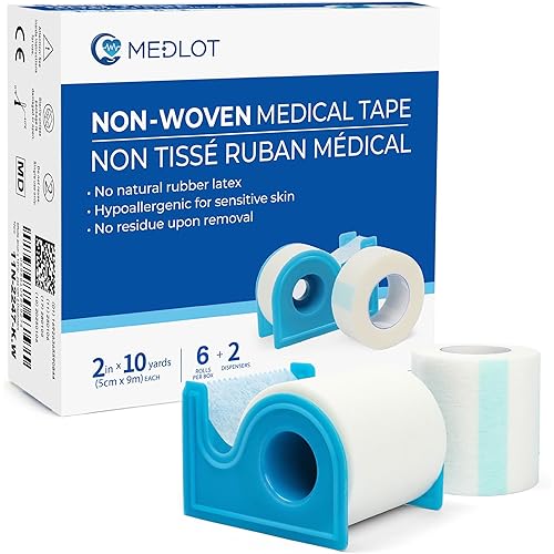 LotFancy Medical Tape, 6Rolls 2inch x 10Yards, Adhesive Hypoallergenic Surgical Paper Tapes, Wound First Aid Tape, 2 Dispensers Included