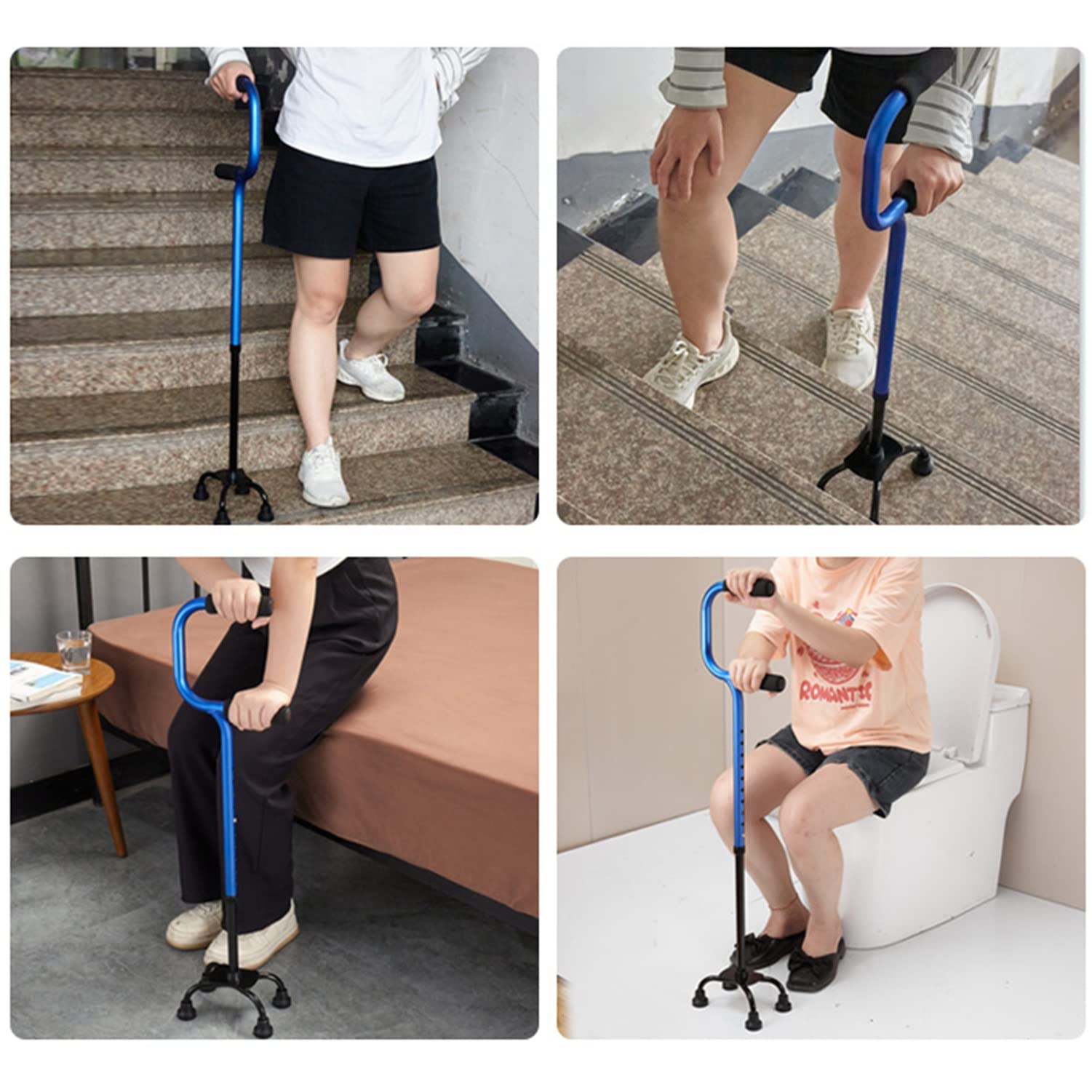 Laska do chodzenia dla seniorów, regulowana Quad Cane z wyściełanym pianką uchwytem offsetowym dla wygodnego uchwytu, lekka aluminiowa pomoc w poruszaniu się
